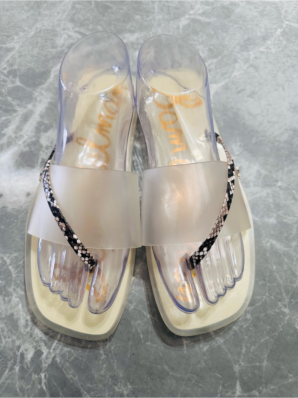 WOMEN'S SAM EDELMAN LUCIANA THONG SANDALS / SnakePrint Clear, SIZE 8.5